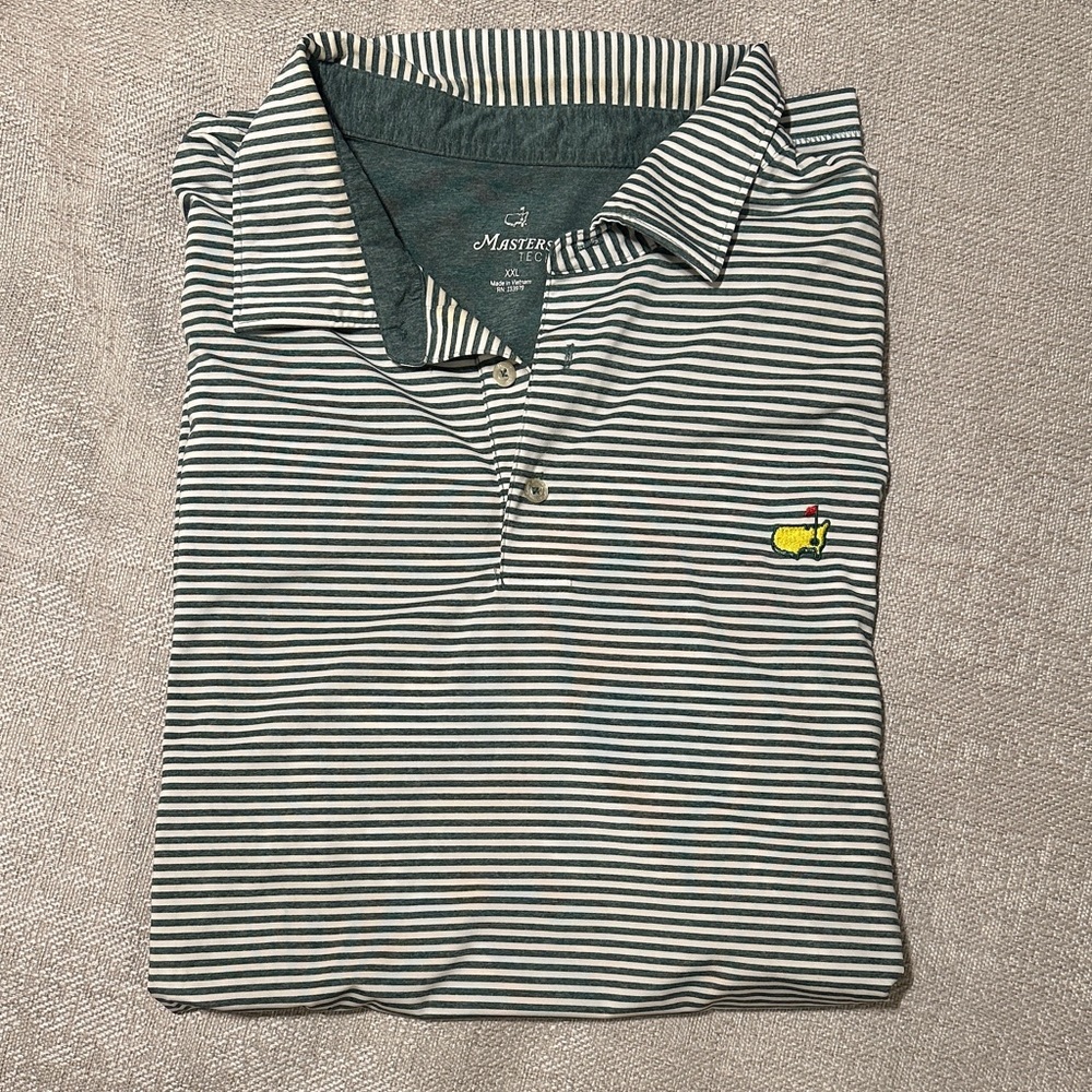 Masters Green and White Striped Polo Shirt